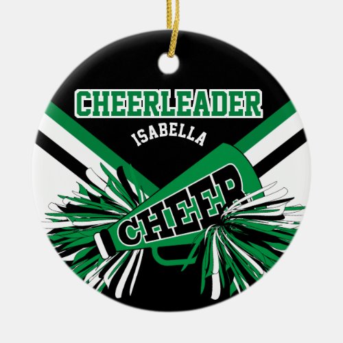 Cheerleader  _ Green Black and White 2 Ceramic Ornament