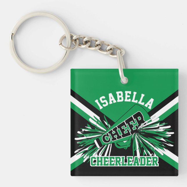 Cheerleader - Green, Black and White  Keychain (Front)