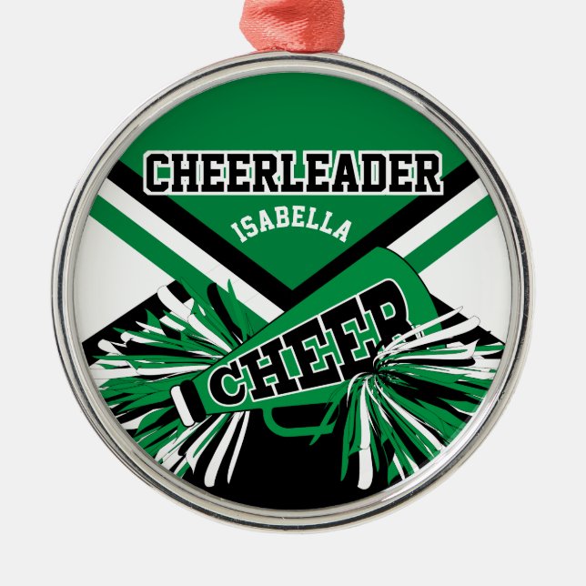 Cheerleader 📣 - Green, Black and White Metal Ornament (Front)