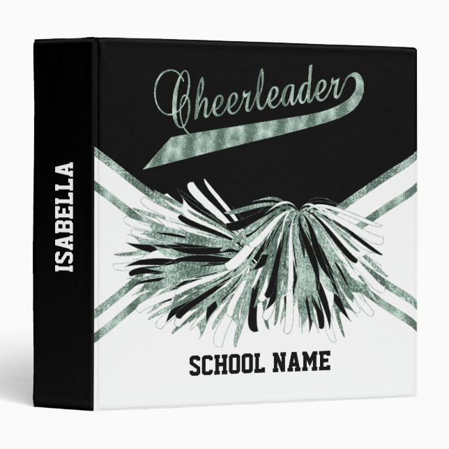 Cheerleader - Green Glitter, Black and White 3 Ring Binder (Front/Spine)