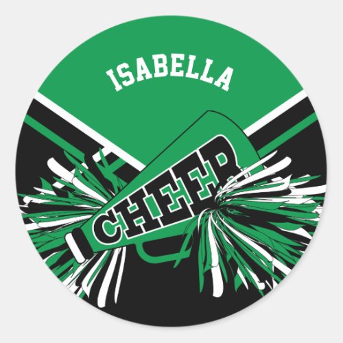  Cheerleader  _ Green White and Black Classic Round Sticker