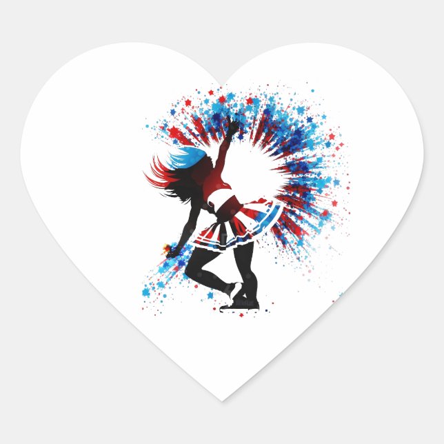 Cheerleader Heart Sticker with Patriotic Design (Front)