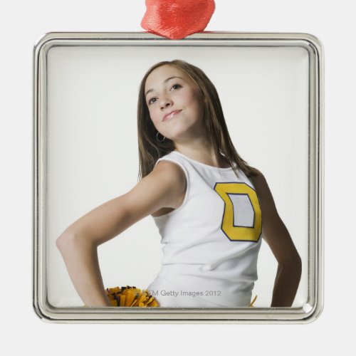 Cheerleader holding pom_poms metal ornament