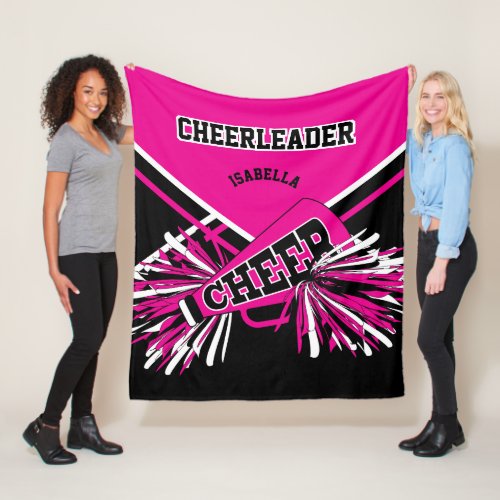 Cheerleader   _ Hot Pink White  Black Fleece Blanket