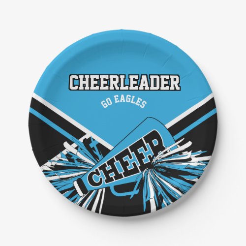 Cheerleader in Baby Blue White and Black Paper Plates