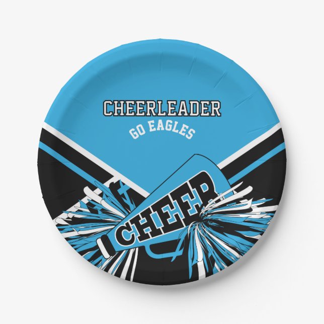Cheerleader in Baby Blue, White and Black Paper Plates (Front)