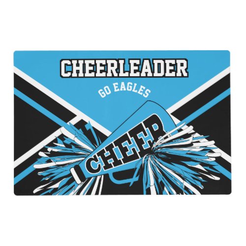 Cheerleader in Baby Blue White and Black Placemat