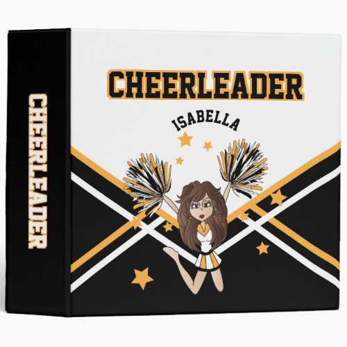 Cheerleader in Black White  Gold Binder
