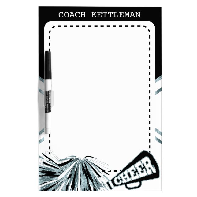 Cheerleader in Blue Glitter, Black and White Dry Erase Board (Front)