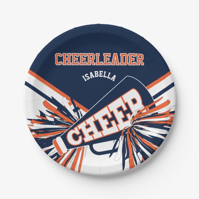 Cheerleader in Blue, Orange, White Paper Plates (Front)