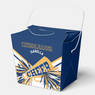 Cheerleader in Blue, White and Gold Favor Boxes
