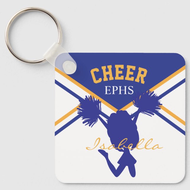 Cheerleader In Dark Blue, White and Gold Keychain (Front)