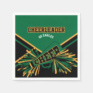Cheerleader in Dark Green, Gold and Black Napkins
