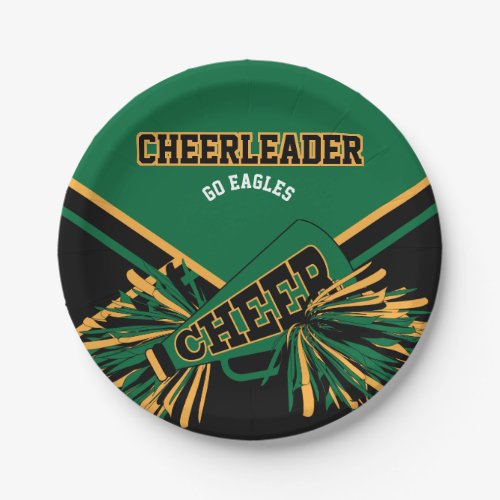 Cheerleader in Dark Green Gold and Black Paper Plates