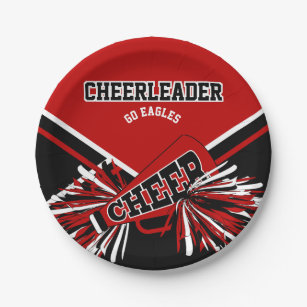 Cheerleader in Dark Red, White and Black Paper Plates