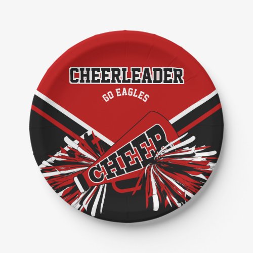 Cheerleader in Dark Red White and Black Paper Plates