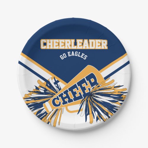 Cheerleader in Gold White and Blue Paper Plates