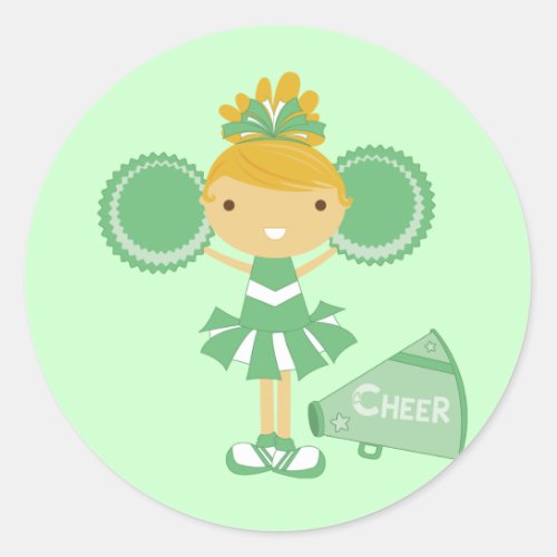 Cheerleader in Green Classic Round Sticker