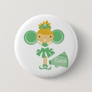 Cheerleader in Green Pinback Button