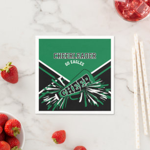 Cheerleader in Green, White and Black Napkins