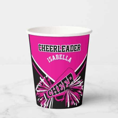 Cheerleader in Hot Pink Black and White Paper Cups