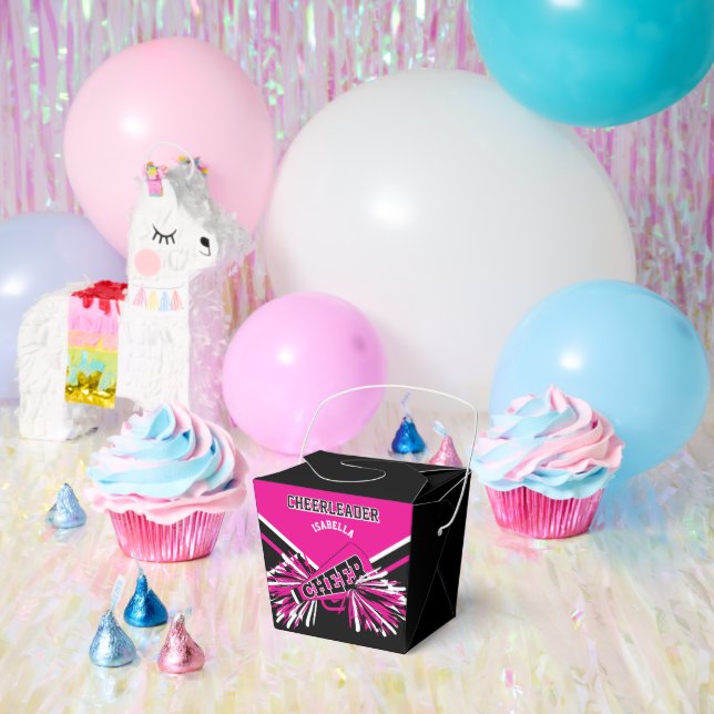 Cheerleader in Hot Pink, White and Black Favor Boxes (Party)
