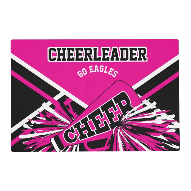 Cheerleader in Hot Pink, White and Black Placemat (Front)
