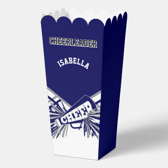 Cheerleader in Navy Blue, White and Gray Favor Boxes (Front)