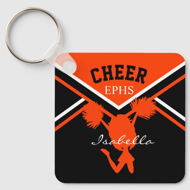 Cheerleader In Orange and Black Keychain (Front)