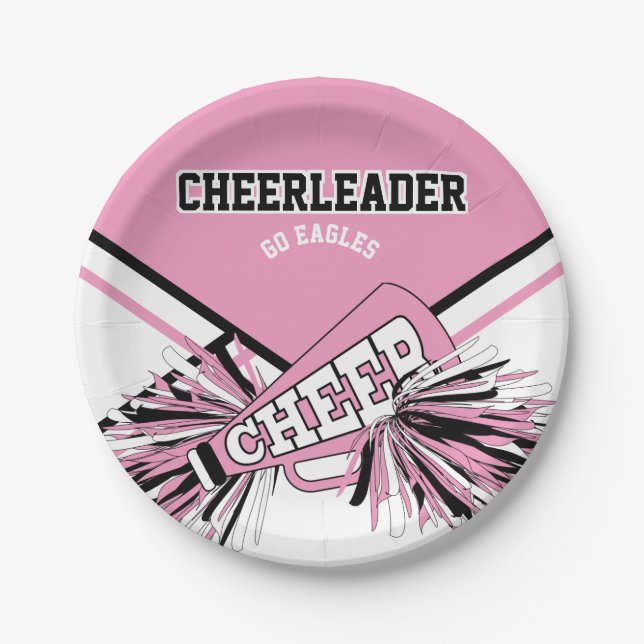 Cheerleader in Pink, White and Black Paper Plates (Front)