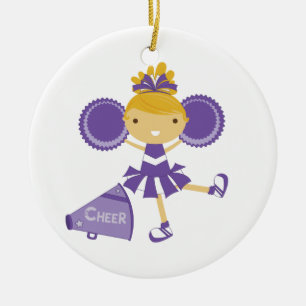 Cheerleader in Purple Ceramic Ornament