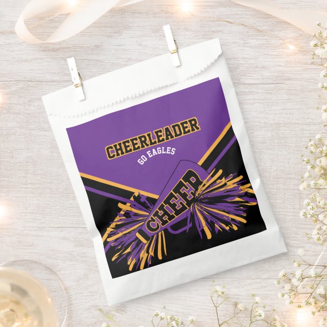 Cheerleader in Purple, Gold and Black Favor Bag (Clipped)