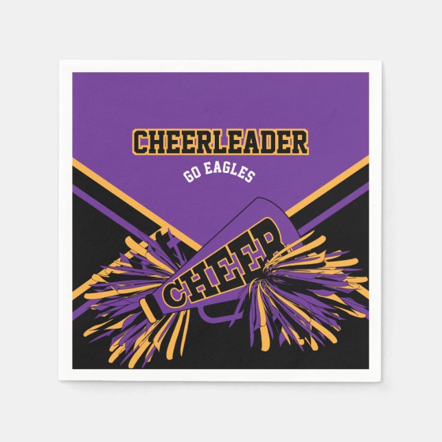 Cheerleader in Purple, Gold and Black Paper Napkins (Front)