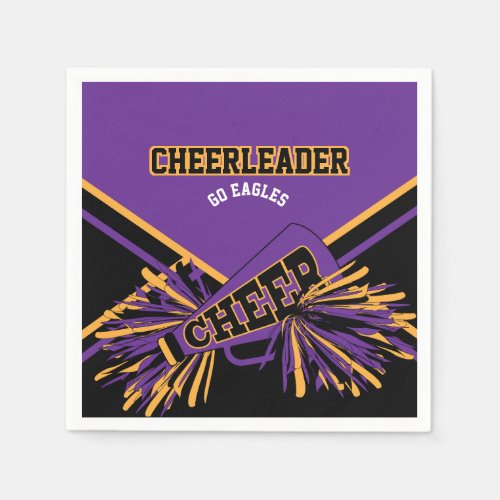 Cheerleader in Purple Gold and Black Paper Napkins