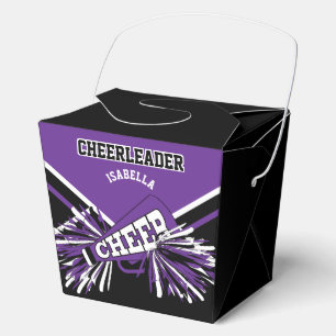Cheerleader in Purple, White and Black Favor Boxes