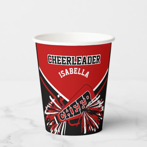 Cheerleader in Red Black and White Paper Cups
