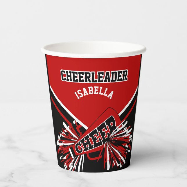 Cheerleader in Red, Black and White Paper Cups (Back)
