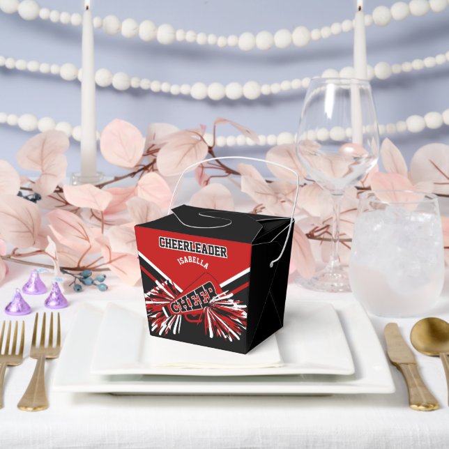 Cheerleader in Red, White and Black Favor Boxes (Wedding)