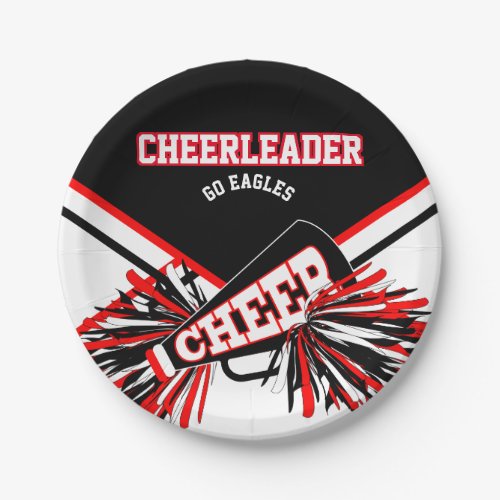 Cheerleader in Red White and Black Paper Plates