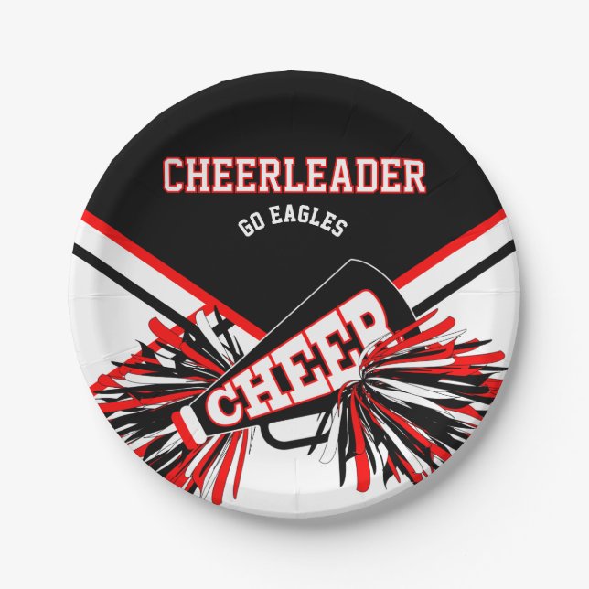 Cheerleader in Red, White and Black Paper Plates (Front)