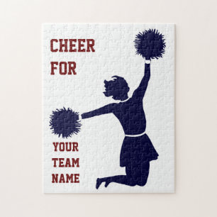 Cheerleader In Silhouette Jumps With Poms Puzzle