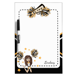 Cheerleader in White, Gold & Black Dry-Erase Board