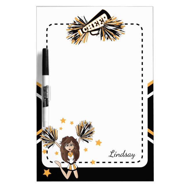 Cheerleader in White, Gold & Black Dry-Erase Board (Front)