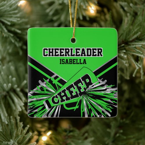 Cheerleader  _ Lime Green Black and Silver Ceramic Ornament