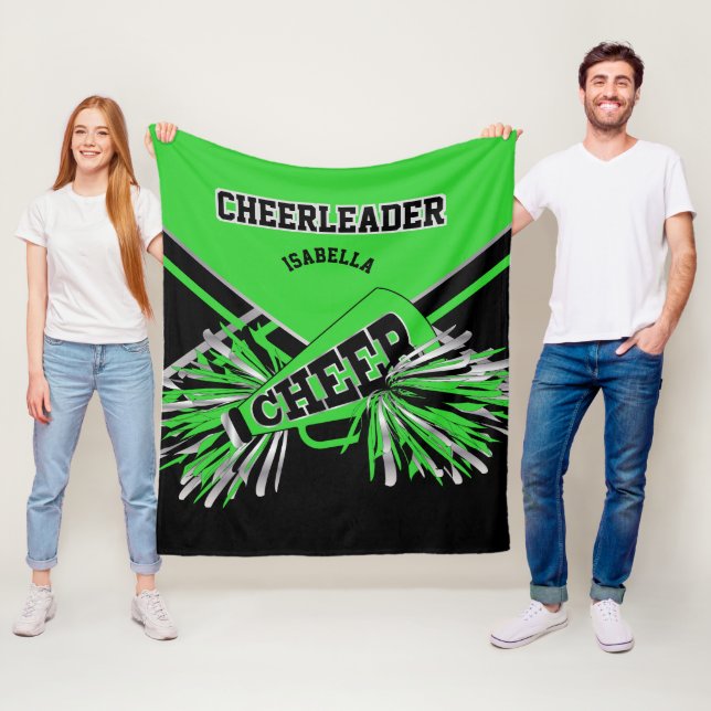 📣 Cheerleader - Lime Green, Silver & Black 2 Fleece Blanket (In Situ)