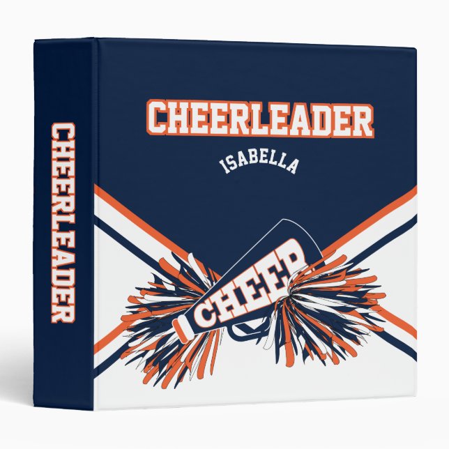 Cheerleader - Navy Blue, Orange and White 1.5" Binder (Front/Spine)
