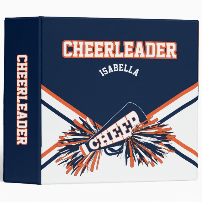 Cheerleader - Navy Blue, Orange and White 2" Binder (Front/Spine)