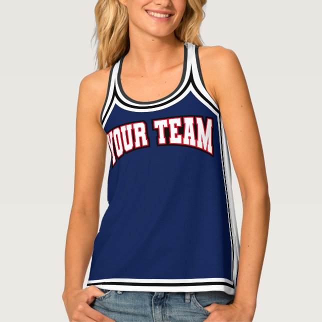 Cheerleader Navy Blue Varsity Shell Photo Logo Tank Top (Front)