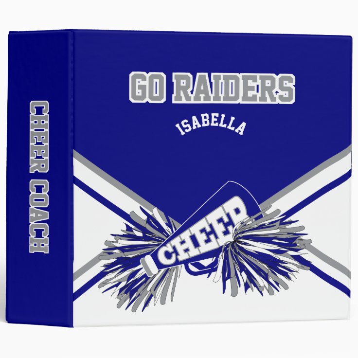 Cheerleader - Navy Blue, White & Gray 2 3 Ring Binder | Zazzle