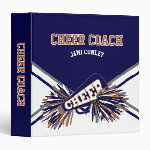 Cheerleader - Navy Blue, White, Gray and Orange 3 Ring Binder
